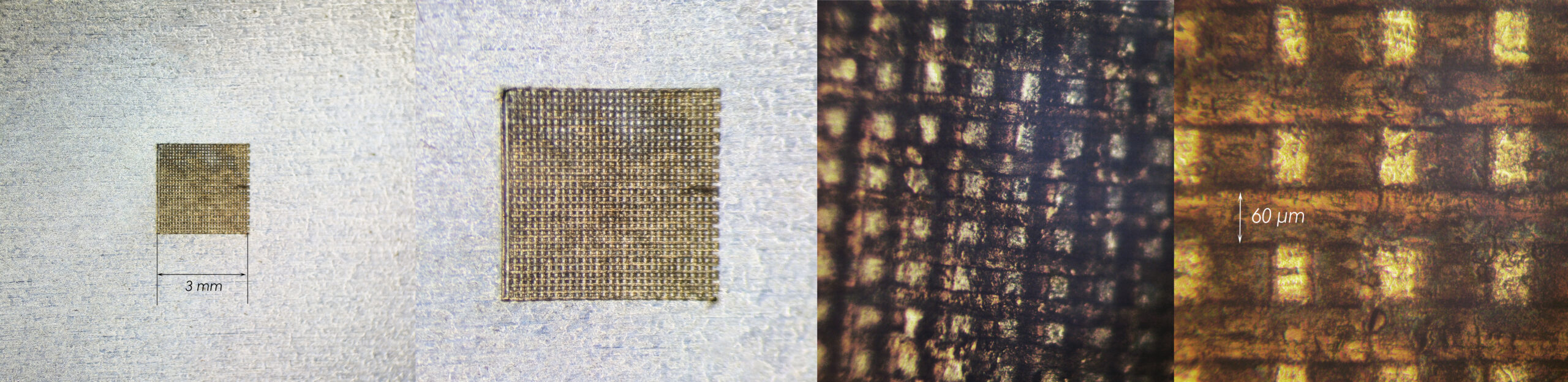 Microscale square relief grid engraved on aluminum