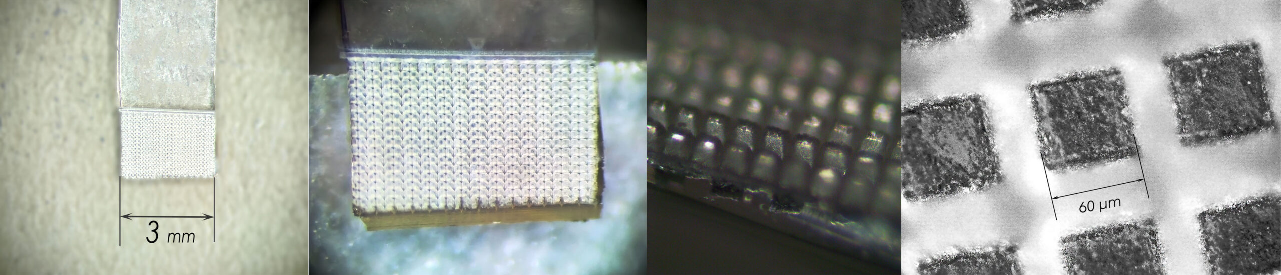 Microscale square relief grid engraved on glass